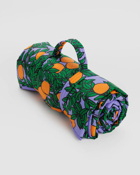 Puffy Picnic Blanket: Orange Tree Periwinkle