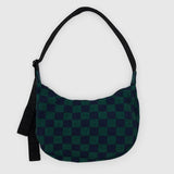 Medium Nylon Crescent Bag: Navy Green Check