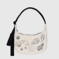 Medium Nylon Crescent Bag: Embroidered Seashells