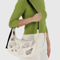 Medium Nylon Crescent Bag: Embroidered Seashells