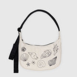Medium Nylon Crescent Bag: Embroidered Seashells